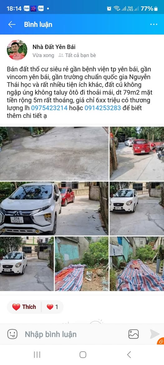 Bán đất thành phố Yên Bái tỉnh Yên Bái giá cả thương lượng