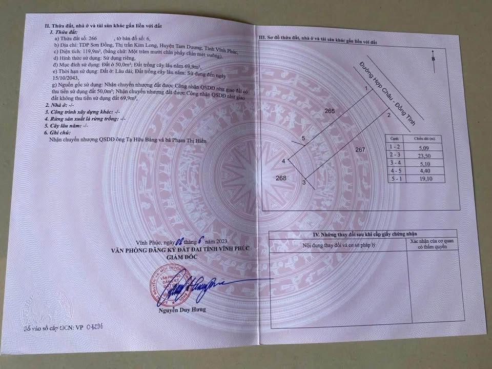 Bán lô đất thuộc tổ dân phố Sơn Đồng, Kim Long, Tam Dương, đối diện khu công nghiệp Tam Dương 2