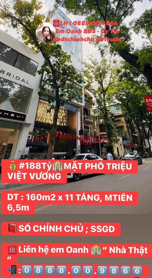 Mặt phố Triệu Việt Vương 11 tầng, mặt tiền 6.5m - Giá chỉ 188 tỷ