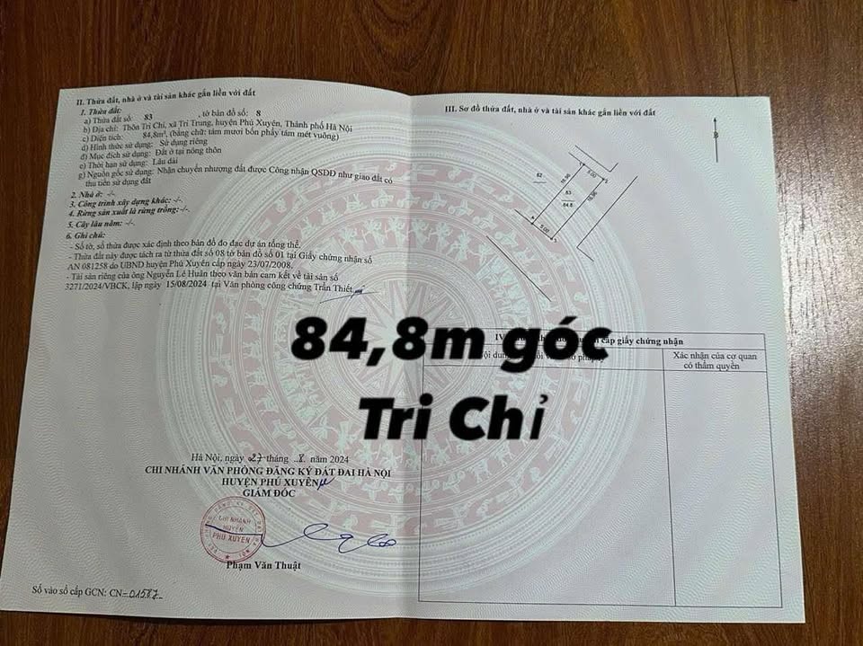 Đất thổ cư Phú Xuyên, mặt tiền đường nhựa 7m, diện tích 85m2, giá 3 tỷ hơn