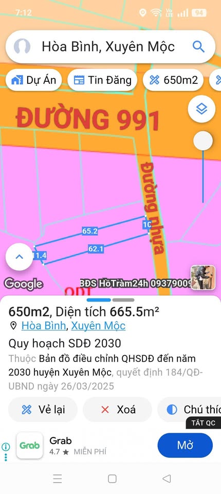 Đất Hòa Bình, Xuyên Mộc - Mặt tiền đường nhựa, gần tỉnh lộ, khu dân cư, giá chỉ 1.2 tỷ