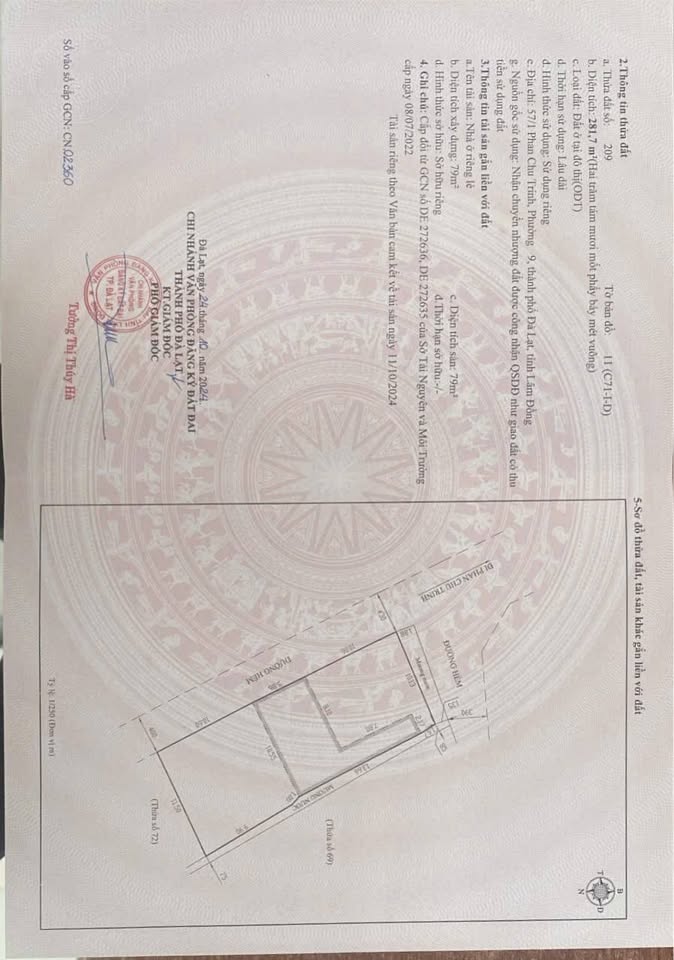 Đất vàng Đà Lạt 281m2 trung tâm, tặng giấy phép xây dựng, giá hời