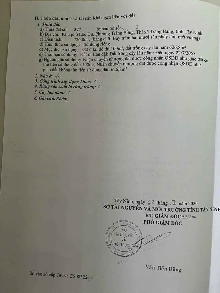 Đất Lộc Du, Trảng Bàng - Diện tích rộng, thổ cư 100m2, giá tốt