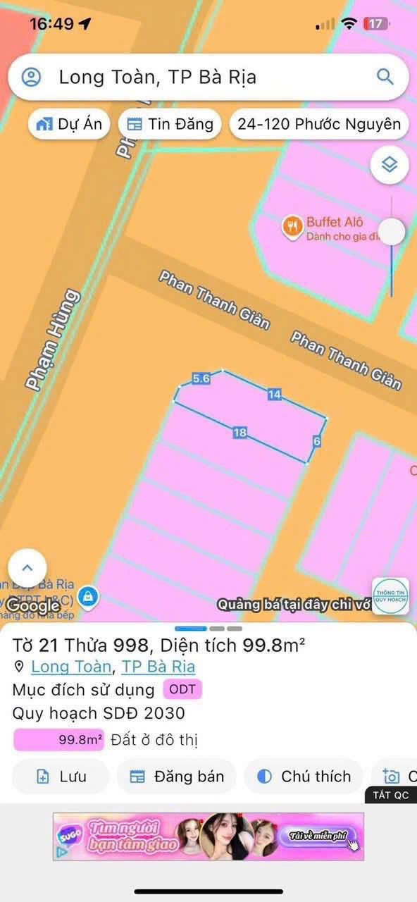 Bán lô góc 2 mặt tiền đường Phạm Hùng, phường Long Toàn, Bà Rịa