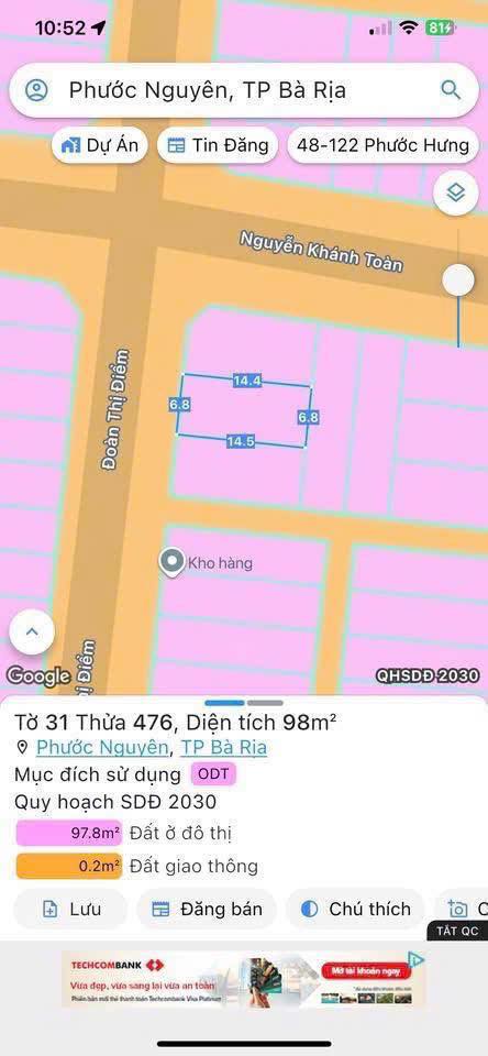 Đất vàng Đoàn Thị Điểm 98m2 thổ cư, 3,8 tỷ, sở hữu ngay