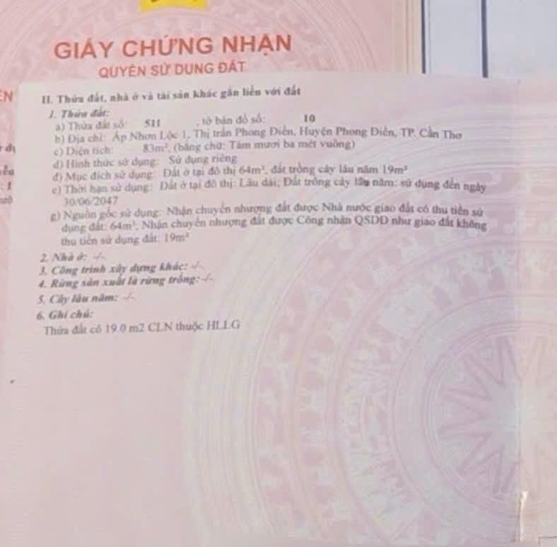 Giá sập sàn - Chốt ngay nền 83m2 tại Phong Điền, Cần Thơ chỉ 460 triệu