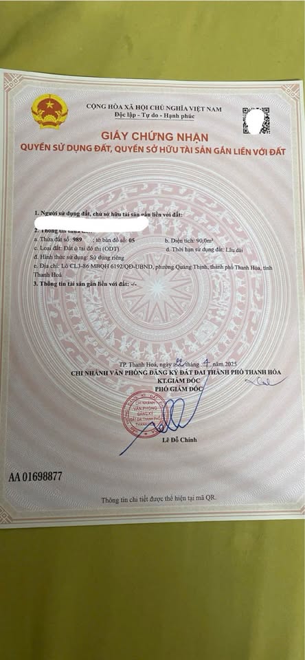 Bán đất 90m² mặt tiền 5m tại Quảng Thịnh, TP. Thanh Hóa, gần QL1A