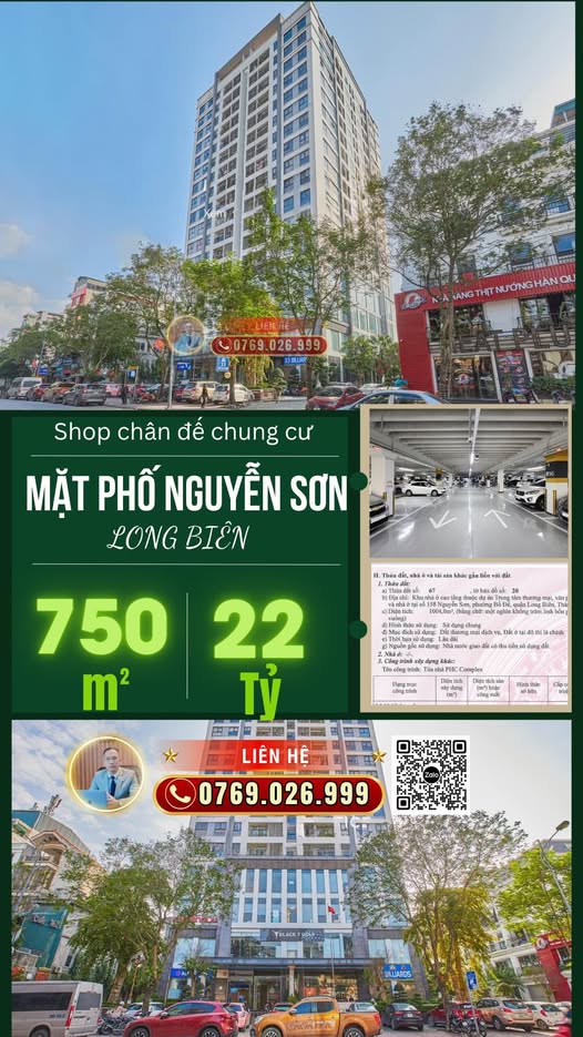 Bán shop chân đế 4 mặt tiền 750m2 mặt phố Nguyễn Sơn, Long Biên