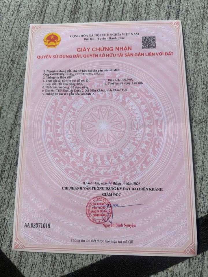 Bán lô đất góc 2 mặt tiền tại Tái định cư Thị trấn Diên Khánh, giá 1.94 tỷ