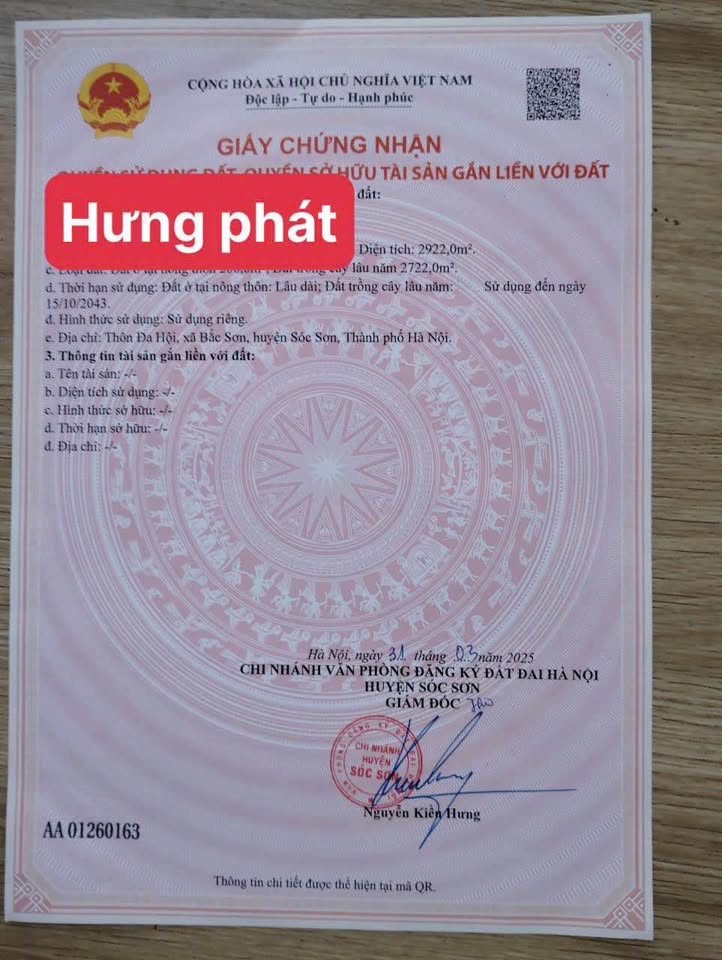 Đất phân lô Sóc Sơn gần 3000m2, giá chỉ 2 triệu/m2, cơ hội đầu tư có 1-0-2!