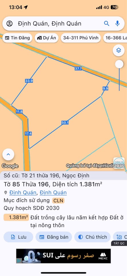 Đất vàng Ngọc Định 1.4 sào hai mặt tiền, giá hời chỉ 1.2 tỷ