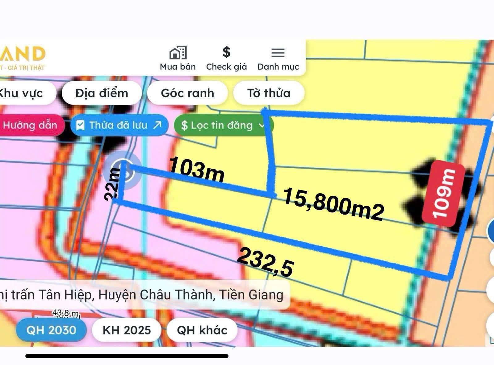 Bán đất ruộng mặt tiền đường đá xanh, Cai Lậy, Tiền Giang - 15.800m², nở hậu
