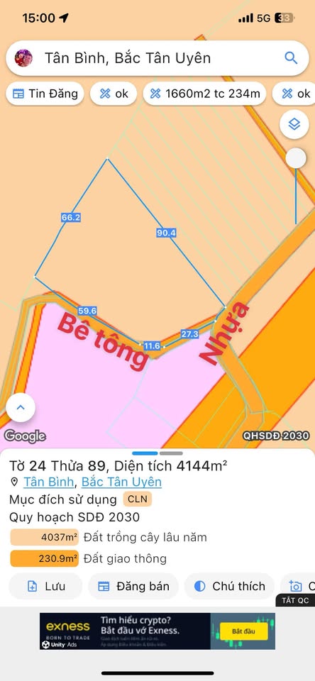 Đất thổ cư Tân Bình, Bắc Tân Uyên, giáp KCN VSIP, đường nhựa thông thoáng