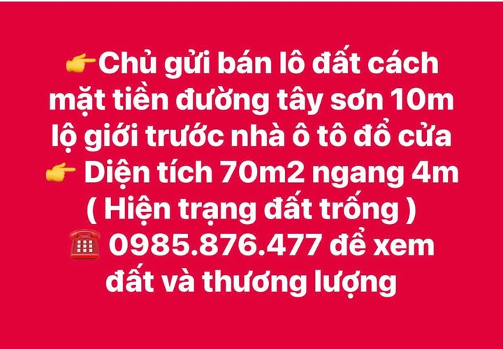 Đất xịn xò, ô tô đổ cửa, gần mặt tiền Tây Sơn, Quy Nhơn