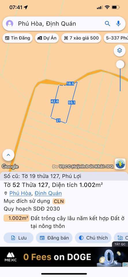 Bán đất sào 18x55m tại Phú Lợi, Định Quán, Đồng Nai - 399 triệu