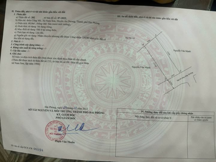 Bán đất 60m2 Cống Mỹ, Nam Sơn, An Dương, Hải Phòng - Vị trí đẹp, ô tô vào nhà