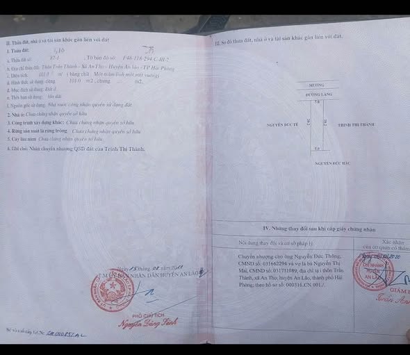 Bán đất thổ cư 101m2 tại An Hưng, Kiến An, Hải Phòng, gần KCN An Thọ