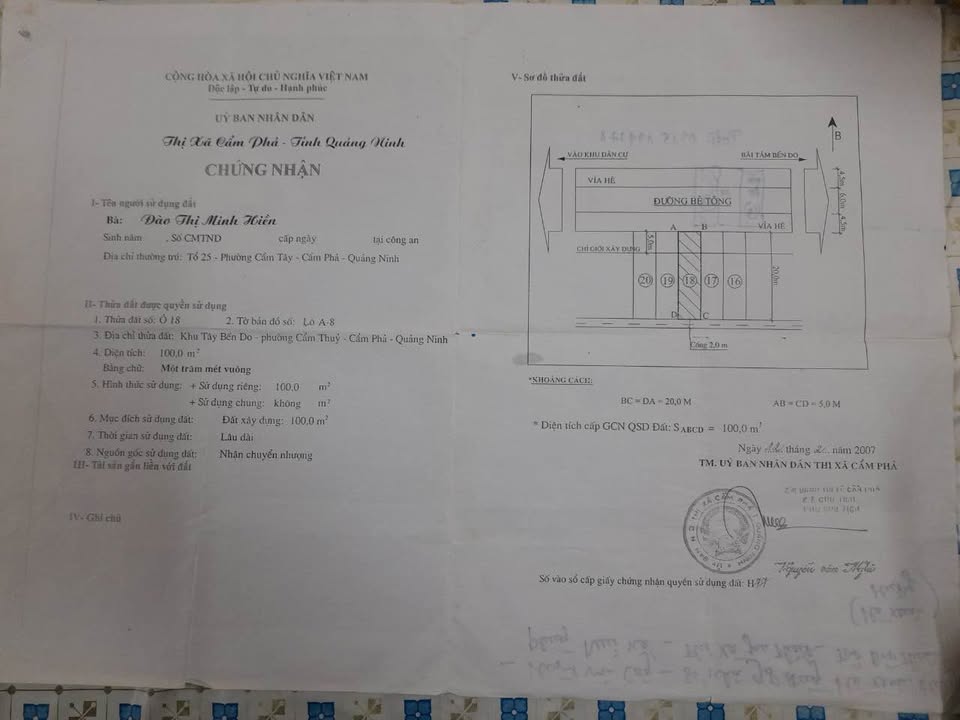Chính chủ cần bán lô liền kề Tây Bến Do, thành phố Cẩm Phả, tỉnh Quảng Ninh