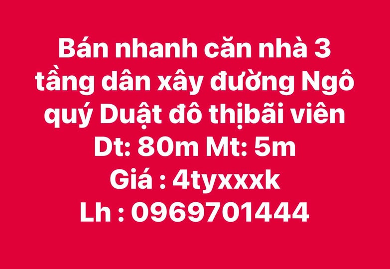 Nhà 3 tầng 80m2 mặt tiền 5m đường Ngô Quý Duật, TP Nam Định