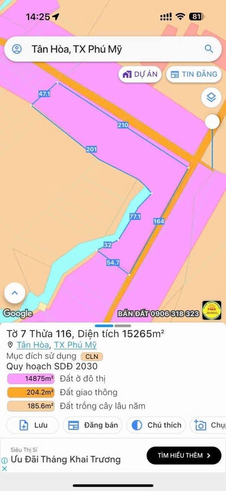 Đất Tân Hòa - Phú Mỹ siêu phẩm - Mặt tiền gần 400m, phân lô tách thửa ngon ơ