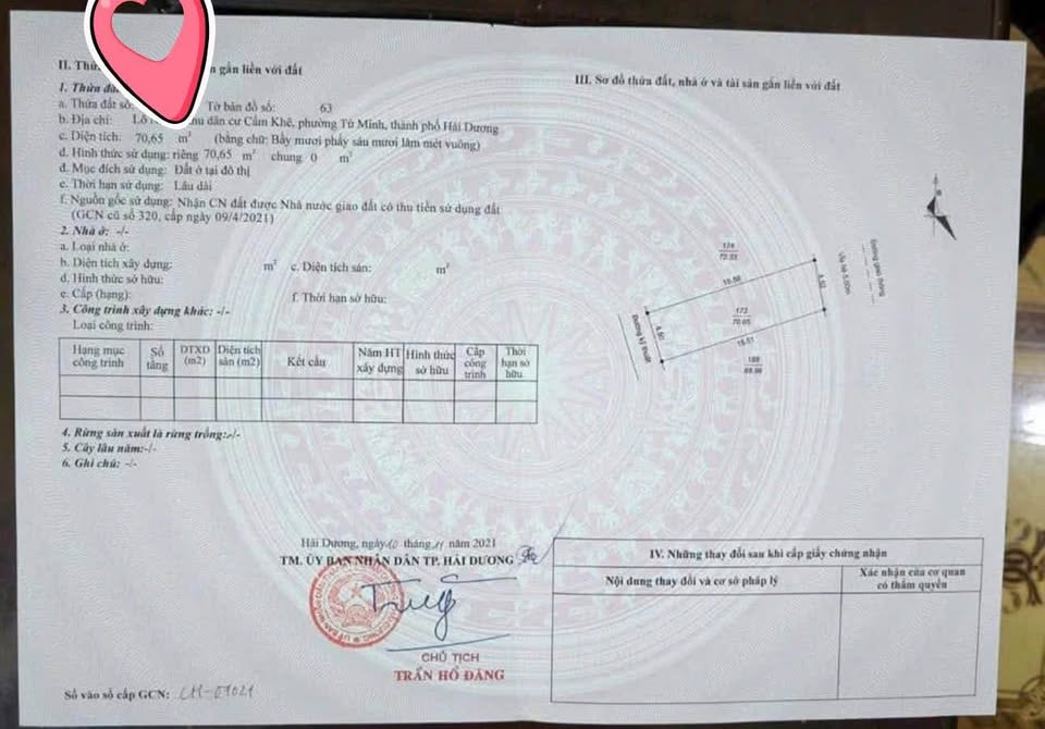 Lô đất vuông vắn tại khu đô thị Quân đội Cẩm Khê, phường Tứ Minh, thành phố Hải Dương