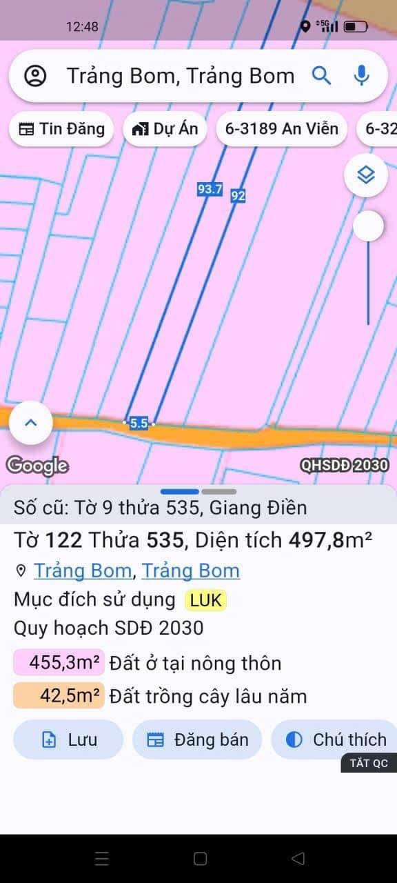 Bán đất vườn vuông vức với diện tích 500m², có sổ riêng và 90m² đất thổ cư