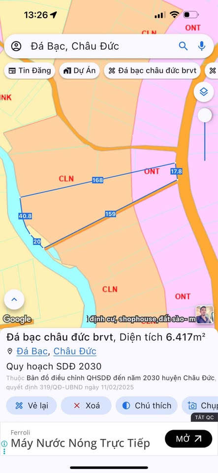 Đất vàng Châu Đức 6000m2, 2 mặt tiền, 100m thổ cư, giá hời