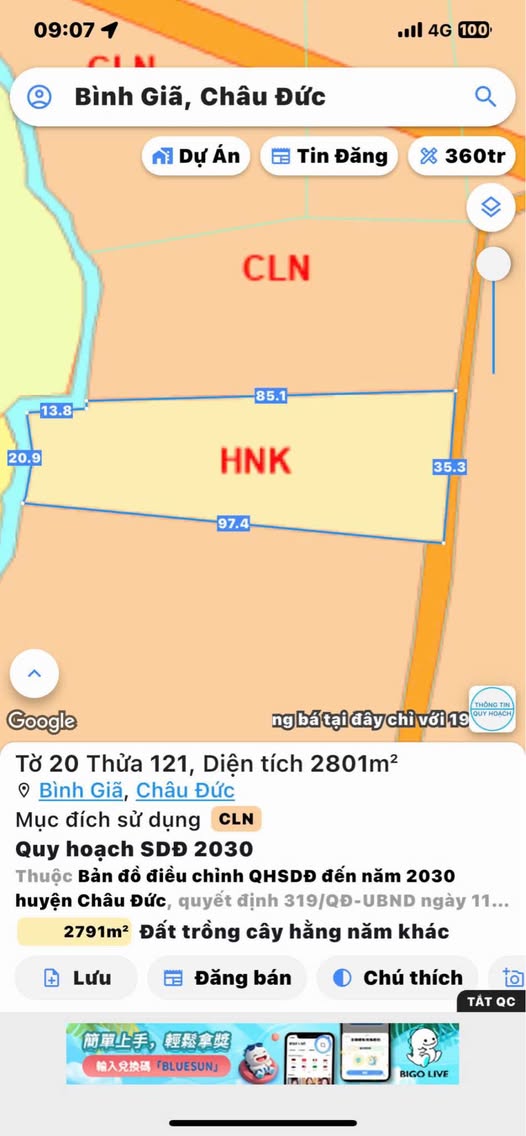 Đất vàng 2800m2 mặt tiền rộng 35m đường nhựa tại Bình Giã, Châu Đức