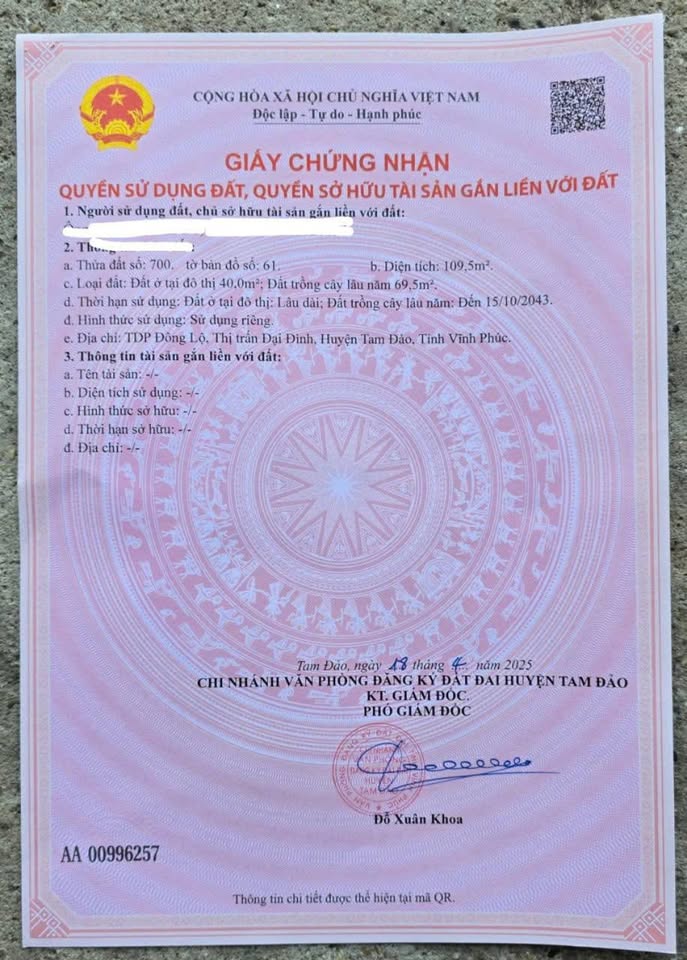 Đất 2 mặt tiền Đại Đình, Vĩnh Phúc - Diện tích khủng, giá hời