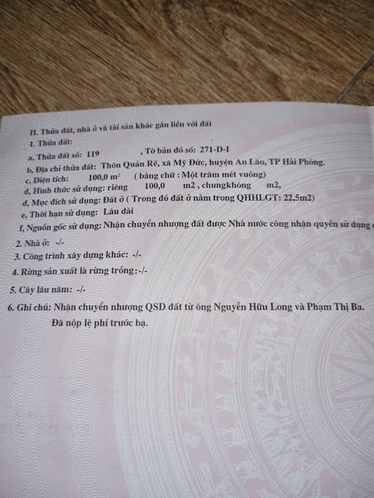 Mảnh đất mặt đường 354 tại Quán Rẽ, Mỹ Đức, An Lão, Hải Phòng