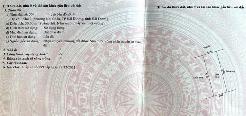 Mảnh đất vuông vắn, nở hậu tại ngõ phố Phan Chu Trinh, khu 3 phường Nhị Châu