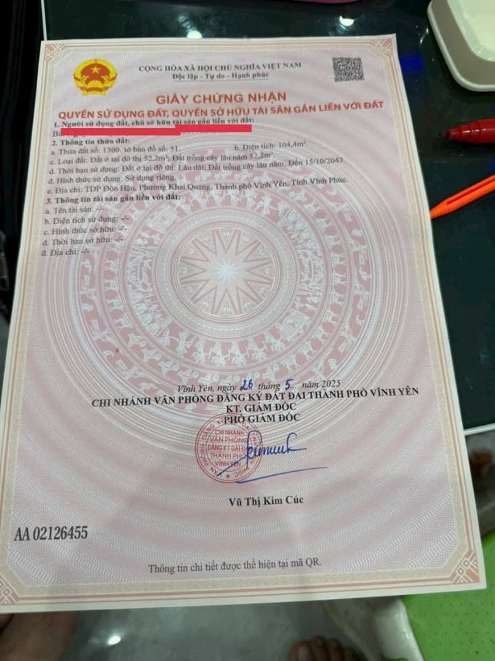 Bán lô đất thổ cư tại Đôn Hậu, Phường Khai Quang, thành phố Vĩnh Yên, tỉnh Vĩnh Phúc