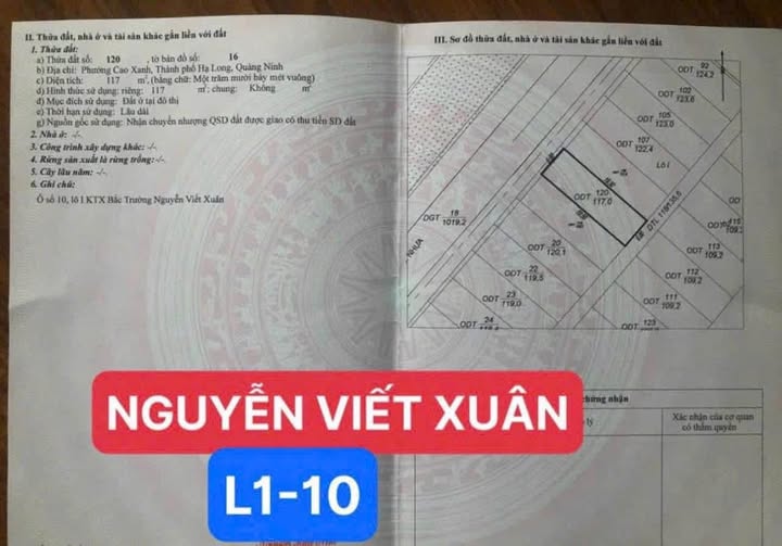 Mảnh đất vàng L1-10, Nguyễn Viết Xuân, 117m2 hướng Tây Bắc, đón gió trời