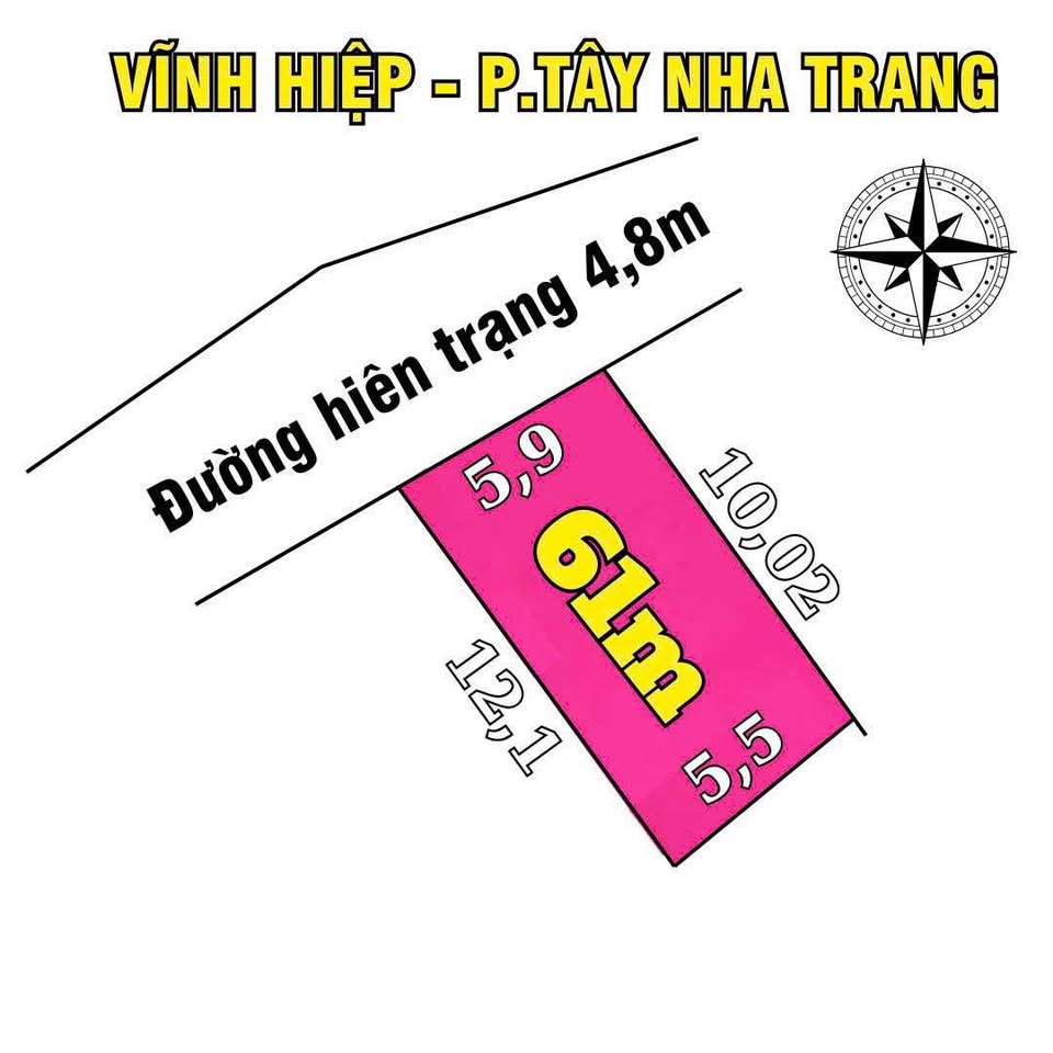 Đất Nha Trang - Ngang 5,9m, hướng Tây Bắc, giá 1.86 tỷ, đất vàng cho nhà đầu tư