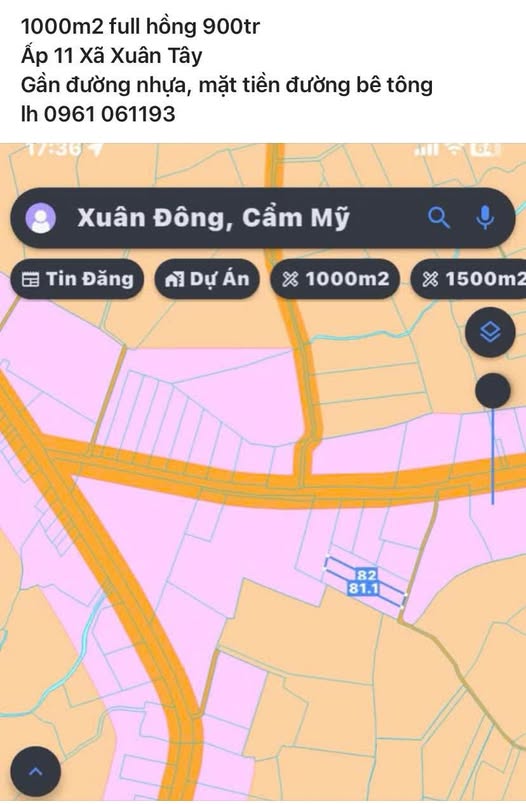 Bán đất 1000m2 full hồng tại Ấp 11, Xuân Tây, Bà Rịa - Vũng Tàu