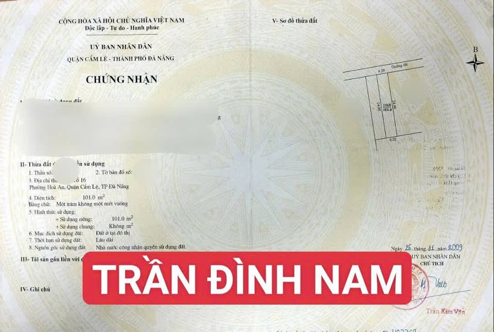 Bán đất 101m² kiệt ô tô 5m Trần Đình Nam, Đà Nẵng - Sổ hồng sẵn sàng