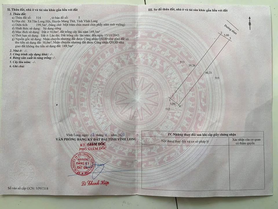 Nền đất vuông vắn, lộ nhựa 5 tấn, gần chợ Ba Cò