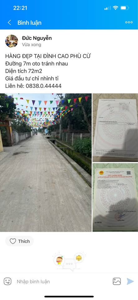 Bán đất 72m2 tại Đình Cao, Văn Giang, Hưng Yên, giá tốt đầu tư