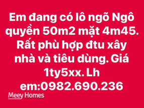 Đầu tư sinh lời - Lô đất Ngô Quyền, 50m2, mặt tiền rộng 4.45m - Cơ hội vàng cho bạn