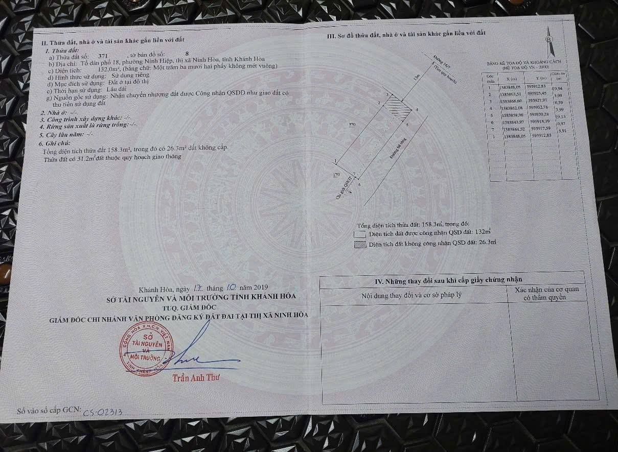 Mặt tiền 8m, 158m2 đất vàng Ninh Hòa, giá nhỉnh 2 tỷ, cơ hội có 1-0-2