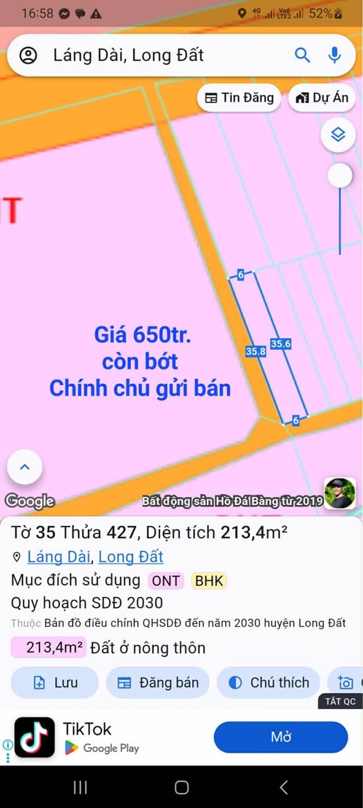 Đất thổ cư 100m2, 2 mặt tiền đường đá mi tại Lộc An, Hồ Tràm, Bà Rịa - Vũng Tàu