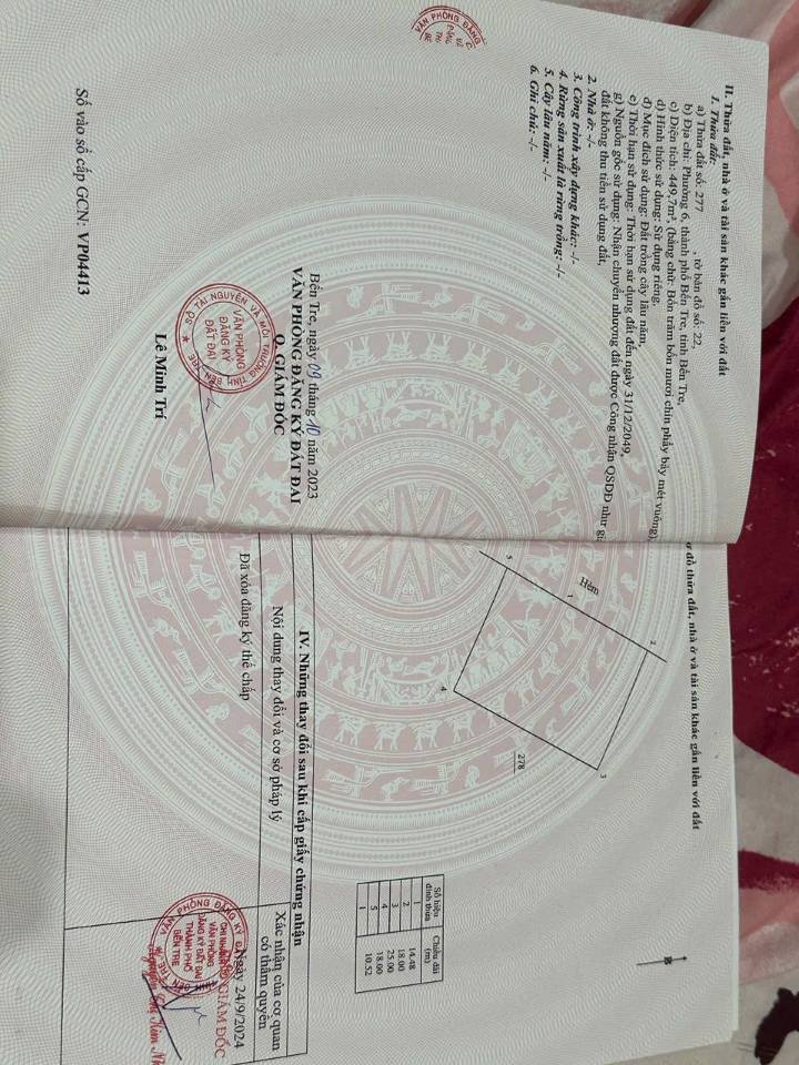 Đất vàng Bến Tre 449m2, hướng Tây Bắc, sẵn sàng xây dựng