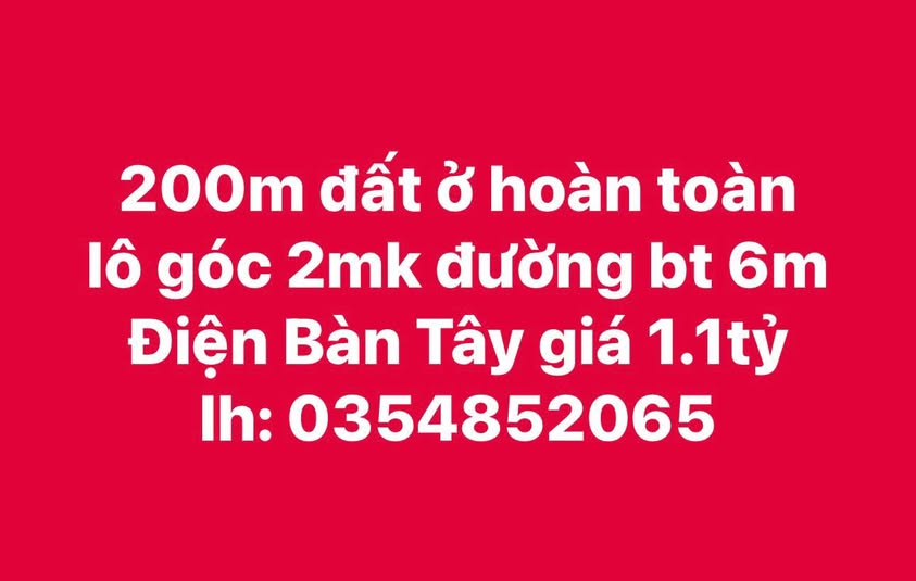 Bán đất lô góc 200m2 tại Điện Bàn, Quảng Nam - Giá tốt chỉ 1.1 tỷ