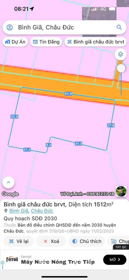 Bán đất Bình Giã, Châu Đức mặt tiền 51m, full hồng, giá chốt 3.9 tỷ