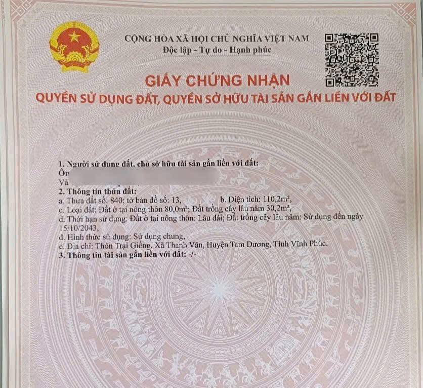 Bán gấp đất thổ cư gần hồ Đại Lải, Ngọc Thanh