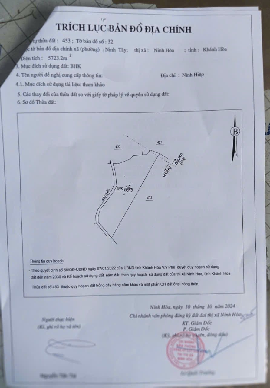 Bán đất trồng cây hàng năm 5.723m² tại xã Tây Ninh Hòa, Ninh Hòa