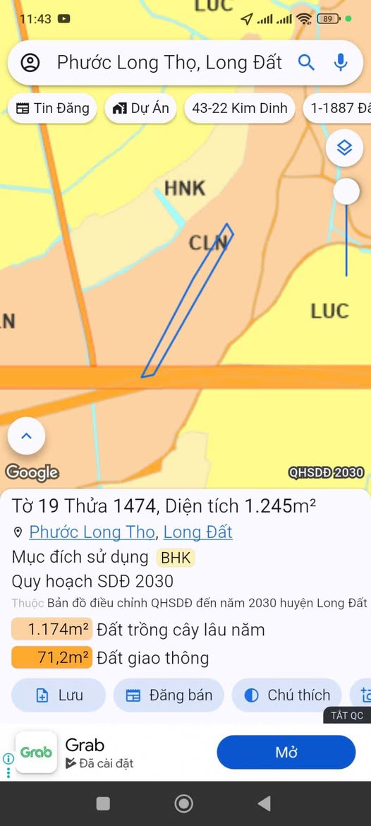 Bán đất Phước Long Thọ, Long Điền 1200m2, Sổ hồng riêng