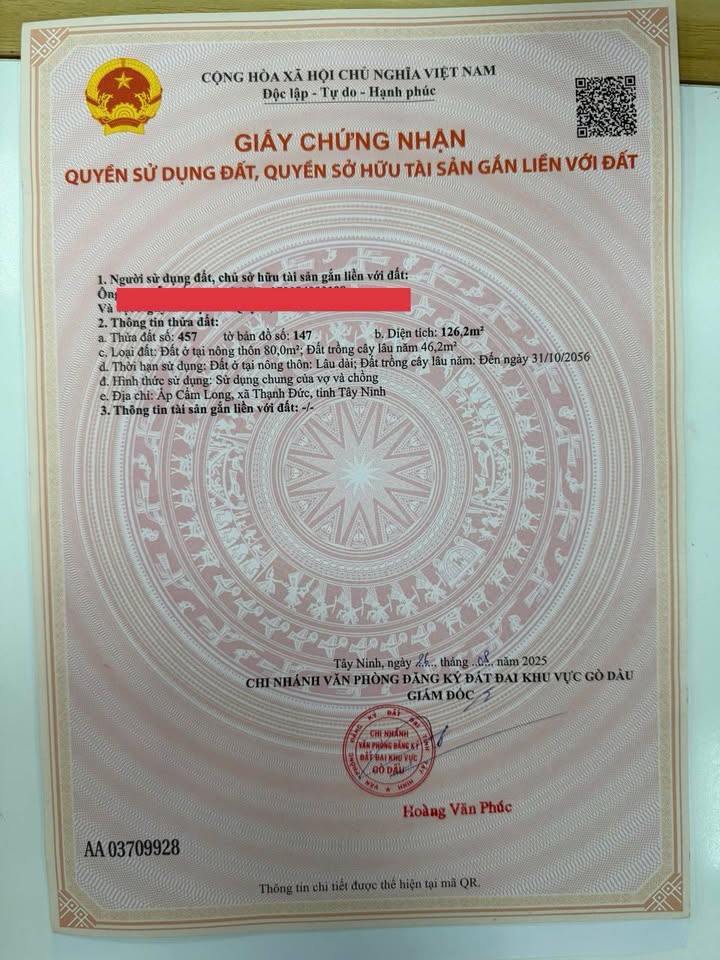 Mảnh đất vuông vắn, nở hậu tại Cẩm Long - Gò Dầu, Tây Ninh