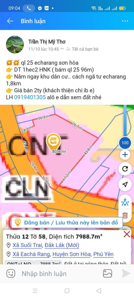 Bán 12.000m2 đất mặt tiền QL25, Sơn Hòa, Phú Yên