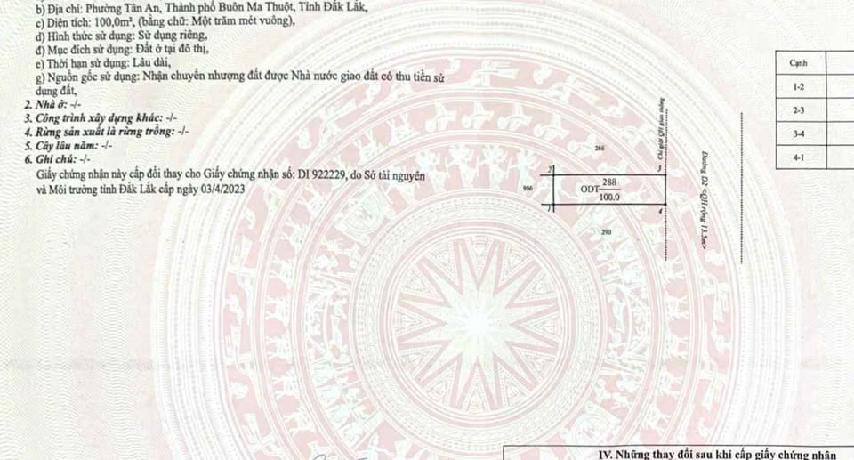 Đất 100m2 Ân Phú, sổ đỏ full thổ cư, giá 3.4 tỷ